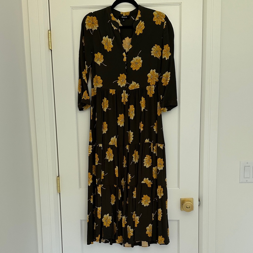 Madewell Brown Dress with Yellow Floral Print